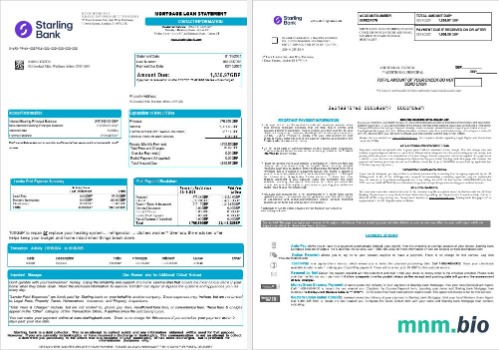 Zjednoczone Królestwo Starling Bank wyciąg z kredytu hipotecznego w formatach Word i PDF, 8 stron 1-2